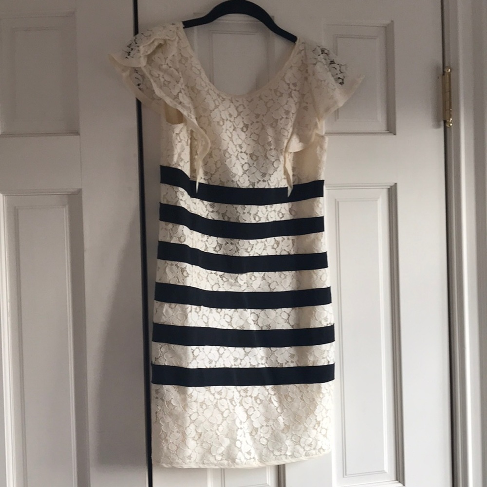 BCBG Cream Lace Dress w/ Black Stripes